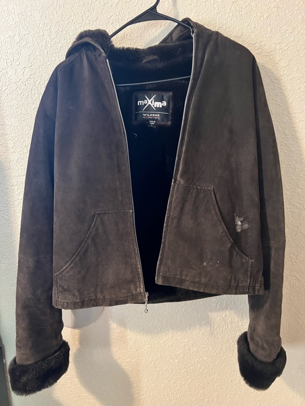 Maxima by Wilsons Dark Brown Leather Zip Hooded Jacket
